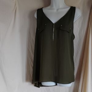 Elegant Dark Green Sleeveless Blouse